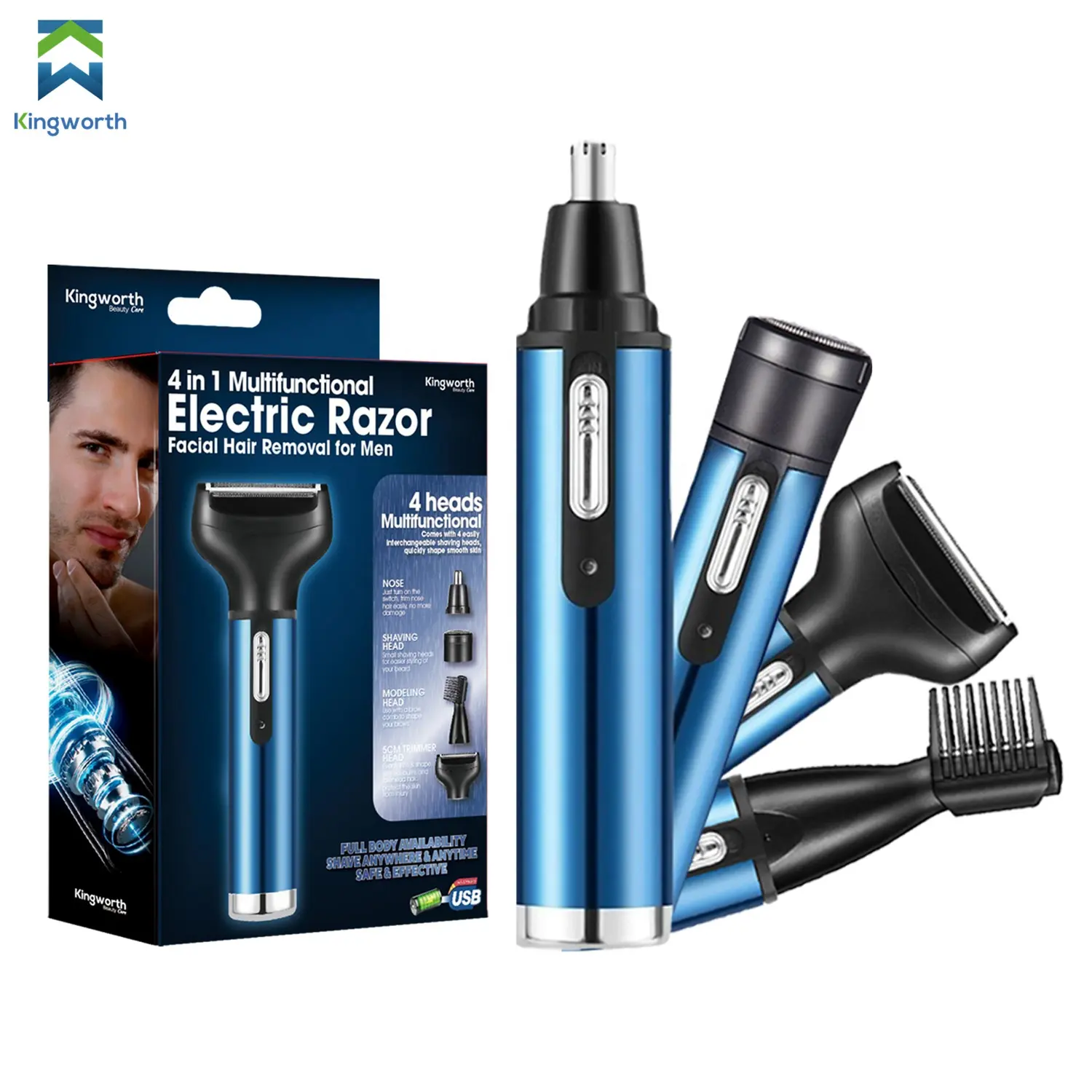 Kingworth 4 In 1 Electric Men Nose Hair Trimmer Razor Nose Hair Trimmer Mini Shaver Shaving Ear Hair Trimmer