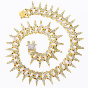 Exagerado Thorn personalidad pulsera de diamantes completo collar cubano europeo y americano Hip Hop 15mm club nocturno collar de hombre - Product Image 6