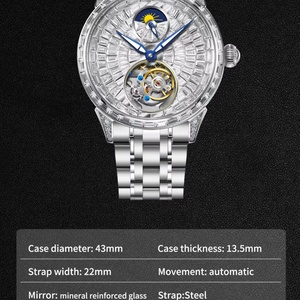 PINDU P6637 Full Diamond Series Manual <b>Mechanical</b> Movement Stainless Steel Men's Luxury Fashion <b>Watch</b> with 3BAR Water Resistance - Product Image 6