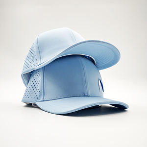 หมวกกอล์ฟ 6 แผงแบบกำหนดเองจากผู้ผลิต หมวกเบสบอลโพลีเอสเตอร์ 100% ตัดด้วยเลเซอร์ ป้ายทอ โลโก้ยาง PVC พลาสติก - Product Image 2