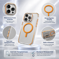 Étui de protection transparent en TPU+PC avec support magnétique pour 18 Pro/18 Pro Max/17/16/15, cadre de caméra bicolore, étuis pour téléphones portables