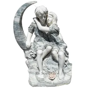 Hoge Kwaliteit Aangepaste Natuurlijke Marmeren Kinderen Sculptuur Steen Meisje En Jongen Stenen Standbeeld
