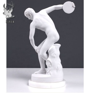 Decoración tamaño natural mármol blanco hombre desnudo grandes atletas estatua piedra tallada discobolus escultura - Product Image 3