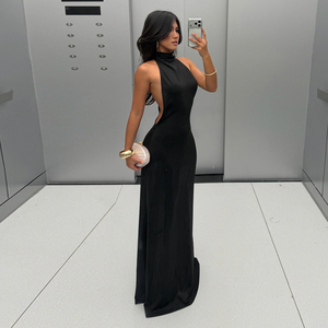 Vestido Maxi Elegante y Sexy con Corte Francés, Hombros Descubiertos, Espalda Abierta y Cuentas, Ajustado al Cuerpo - Product Image 5
