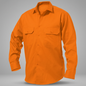 เสื้อเชิ้ตทำงานผู้ชายสีส้ม ติดกระดุม ผ้าฝ้าย 100% กันยับ ระบายอากาศดี ขายส่งชุดยูนิฟอร์มทำงาน - Product Image 2