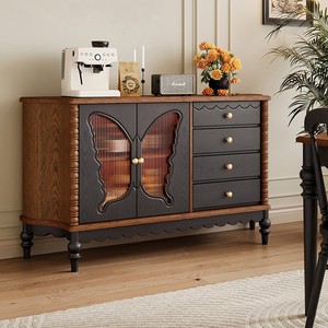 Aparador de estilo retro francés, gabinete de almacenamiento de madera maciza con diseño de puerta de mariposa para comedor - Product Image 1