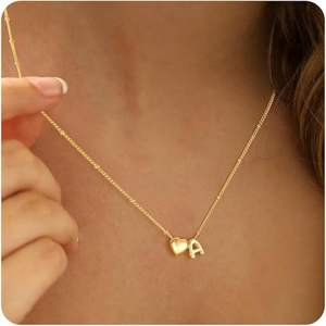 Nuovo arrivo pendolarismo giornaliero popolare catena di clavicola in rame dolce cuore d'oro con 26 lettere collana regalo per donna - Product Image 4