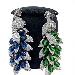 Peacock Animal Shape Chandelier <b>Earrings</b> <b>Crystal</b> Rhinestone Silver Plated Women's Party Jewelry Bohemia Style - Product Image 2