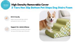 Rampa para escaleras de perro Azul de lujo, espuma extraíble de alta calidad, estampado de pata de perro con triple estampado Universal para gatos pequeños, perros, camas para mascotas - Product Image 2