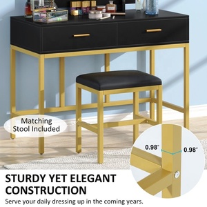 NOVA Light Meubles de <span class=keywords><strong>chambre</strong></span> à coucher de luxe Table de vanité noire avec ampoules LED Miroir Dressing de <span class=keywords><strong>chambre</strong></span> de filles moderne avec tabouret - Product Image 6