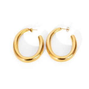 Wholesale Bulk 316L Stainless Steel 14k 18k Gold Plated Fine Jewelry Fashion Hoop Exaggerated Light Big <b>Large</b> Earrings for Women - Product Image 5