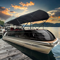 Bateau ponton de luxe de 25 pieds en fibre de verre et aluminium soudé, certifié CE, pour la navigation, la croisière, la pêche en rivière et les loisirs