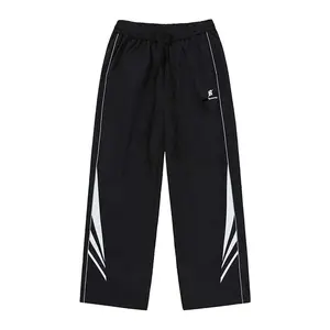 Vendita calda pantaloni sportivi con nastro adesivo in poliestere per il tempo libero oversize da uomo dritto personalizzati a righe laterali da jogging tuta da jogging