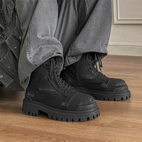 Bottes en cuir style désert, usées et poussiéreuses, à semelle épaisse, noires, montantes, en denim, pour moto, nouveau style automne-hiver 2026