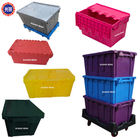 Caisse de rangement en plastique durable et épaissie avec couvercle à charnières, rebord et coins renforcés pour le stockage, l'expédition et la logistique