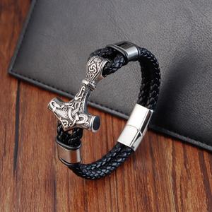 Wholesale Fashion <b>Stainless</b> <b>Steel</b> <b>Men</b> Vintage Viking Genuine Leather <b>Bracelet</b> - Product Image 6