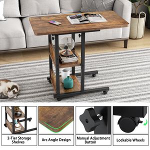 Table d'appoint portable en forme de C de 32 pouces à hauteur réglable avec table d'extrémité Table de canapé à roulettes pour ordinateur portable mobile avec roues - Product Image 4