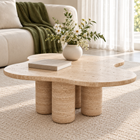 JIAMEIJIA FURNITURE Table basse moderne décorative en forme de nuage, effet travertin, avec trois pieds en colonne