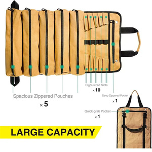 Custom Heavy-Duty <b>Canvas</b> Multi-Purpose Motorcycle Tool <b>Roll</b> Pouch Waterproof Wrench Organizer <b>Roll</b>-Up Tool Bag for Electricians - Product Image 2