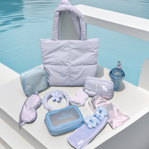 Lady Like 18 pouces Totes With Travel Bags Blue PVC PU Leather Cosmetic Bags With Headband Hat Beach Neccessary For Summer - Product Image 6