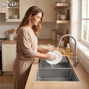 Lavello da <span class=keywords><strong>Cucina</strong></span> Moderno di Lusso a Doppia Vasca Sottopiano in Acciaio Inox 304 Fatto a Mano con Superficie Spazzolata per Uso Domestico e Commerciale - Product Image 2