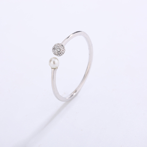 Adjustable Copper Shell Pearl <b>Open</b> <b>Ring</b> CZ Ball Cuff Dainty Shell Pearl Jewelry for Women Wedding Engagement Gift - Product Image 3