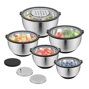 Bán buôn thép không gỉ salad trộn bát <span class=keywords><strong>Set</strong></span> với transparentlid nhà đồ dùng nhà bếp với Non-Slip cơ sở thân thiện với môi kim loại - Product Image 1