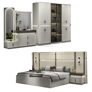 Set Camera da Letto di Lusso Personalizzato in Pelle e Legno, Stile Rustico Moderno, Letto con Contenitore Estensibile, Misura King/Queen, Arredamento per la <span class=keywords><strong>Casa</strong></span> - Product Image 1