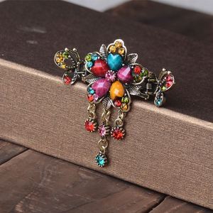 Pince à cheveux rétro élégante en alliage, motif fleur rose et turquoise, style griffe de crabe classique pour femme - Product Image 5