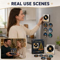 Lecteur magnétique de musique personnalisé pour réfrigérateur, mini lecteur de disques vinyles magnétique avec disques à motifs interchangeables, coffret cadeau pour ami
