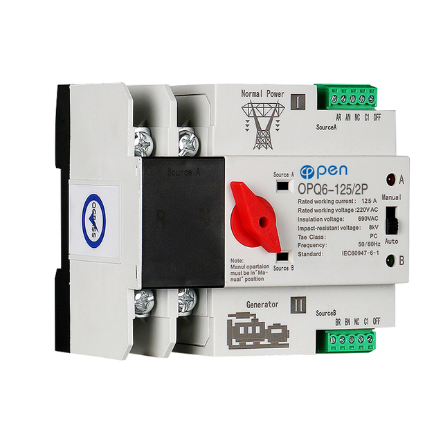 Din Rail 2P 3P 4P ATS Dual Power Automatic Transfer Switch Selector Switches Uninterrupted Power Generator 63A 100A 125A