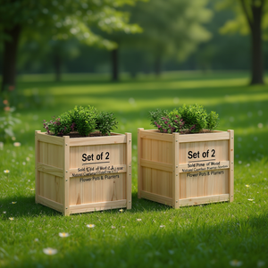 Set di 2 Fioriere da Giardino in Legno di Pino Massiccio, Vasi Quadrati Rustici per Uso Esterno - Product Image 2