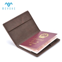 Porte-passeport vintage en cuir PU Crazy Horse marron personnalisé en usine avec fermeture à clip et porte-cartes