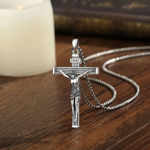 <span class=keywords><strong>Collana</strong></span> con Pendente a Croce Crocifisso Gesù Inri in <span class=keywords><strong>Argento</strong></span> Sterling 925 Merryshine, Stile <span class=keywords><strong>Antico</strong></span> Religioso Cristiano, Personalizzabile all'Ingrosso - Product Image 2