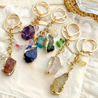 Porte-clés en cristal naturel, pendentif en améthyste, pierre de guérison, avec chaîne plaquée or, pour cadeau