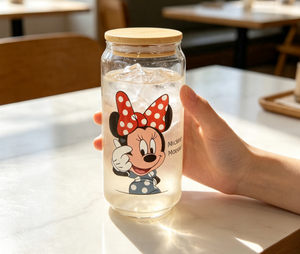 Mug en <span class=keywords><strong>verre</strong></span> borosilicate de haute qualité avec impression de dessin animé <span class=keywords><strong>Minnie</strong></span>, couvercle en bambou, paille, résistant à la chaleur, passe au lave-vaisselle et au micro-ondes, marque Wuso - Product Image 3