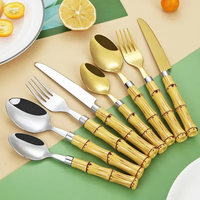 Ensemble de couverts en acier inoxydable argenté et doré, style bambou tropical, vaisselle moderne pour jardin, fête, mariage, usage domestique