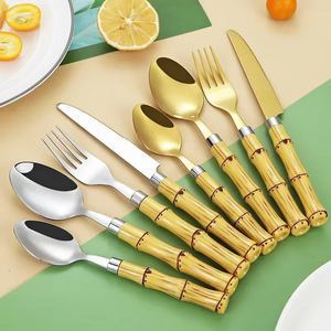 Ensemble de couverts en acier inoxydable argenté et doré, style bambou tropical, vaisselle moderne pour jardin, fête, mariage, usage domestique - Product Image 6