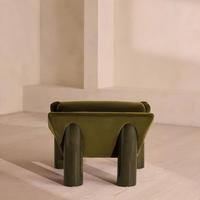 Fauteuil d'appoint minimaliste capitonné en velours vert olive avec pieds en bois massif, fauteuil moderne pour salon, chambre, salle à manger, hôtel