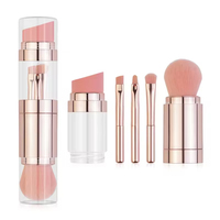 Ensemble de pinceaux de maquillage professionnels de luxe de haute qualité, 5 en 1, mini, vegan, avec manche ABS, éponge non latex, étiquette privée, pour les voyages