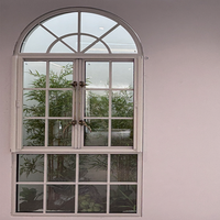 Ventana Abatible Arqueada Francesa Personalizada, de Aluminio, con Doble Acristalamiento Templado, Diseño de Rejilla, para Dormitorio o Baño de Villa
