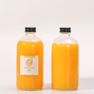 Botella de Vidrio Transparente Redonda de 500 ml para Jugo de Frutas, Bebidas, Agua, con Tapa Metálica de Rosca - Product Image 1