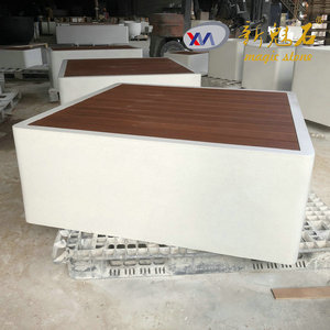 New Magic Stone Outdoor Square <b>Bench</b> With <b>Wood</b> Top For Plaza And Garden Use - Product Image 3