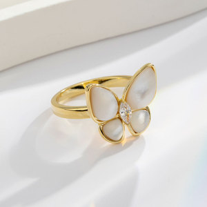 My Muyu Natural Seashell Butterfly Ring Gold Plated Open Design Bezel Setting Everyday Wear Pearl Rings - Product Image 4