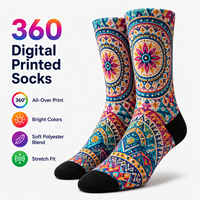 Chaussettes jetables en gros pour personnel, imprimées numériquement 360°, design personnalisé, imprimé intégral, polyester coloré, mode OEM