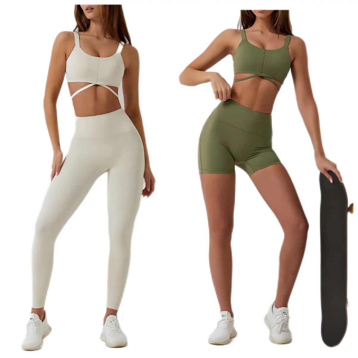 Nuovo tessuto riciclato donna Stretch Compression Quick Dry Stretch Active Bra e Shorts Leggings Yoga Set