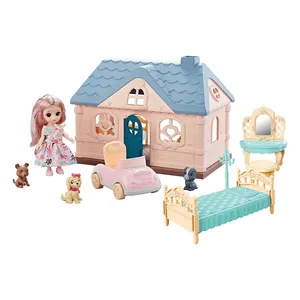 2022小女孩DIY 3D房屋建筑积木套装游戏套装梦幻卧室娃娃屋玩具带家具套装