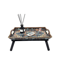 Table de service rectangulaire élégante en mosaïque marocaine, plateau décoratif pour canapé avec pieds pliables et doubles poignées
