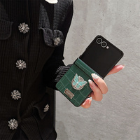 Étui de téléphone portable de luxe Y2K avec support anneau papillon et motif crocodile en PU pour Z Flip 7 6 5, coque de protection tendance avec anneau de maintien