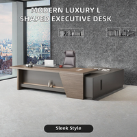 Bureau de direction de luxe moderne sur mesure, grand poste de travail exécutif, durable, en bois de haute qualité, en forme de L, en acier, écologique, pour PDG